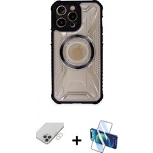 İlk El Grup Ieg™ iPhone 14 Pro Max Kutup Modern - Siyah 3D Antistatik Cam Ekran Koruyucu + Gold Band Metal Kamera Lens
