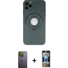 İlk El Grup Ieg™ iPhone 12 Pro Eksen Klasik Prime - Siyah 34D Hayalet Izgaralı Cam + Yeşil Neon Fosforlu Kamera Lens