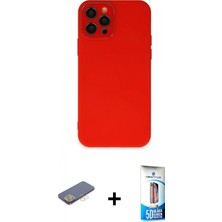 İlk El Grup Ieg™ iPhone 12 Pro Max Çekirdek Modern Serisi - Siyah 5d Eko Cam Ekran Koruyucu + Sarı Renkli Kamera Lens Koruma Cam