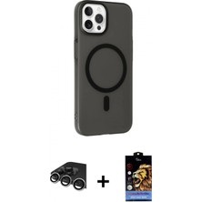 İlk El Grup Ieg™ iPhone 14 Pro Max Çekirdek Modern Prime - Siyah Buffer Hayalet Cam Ekran Koruyucu + Gümüş Raze Metal Kamera Lens
