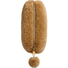 Myworldorganization Yumuşak Dokulu Peluş Makyaj Çantası, Pon Pon Detaylı – Şık ve Kullanışlı Tasarım, Tek Bölme Geniş Hacimli,  - 15*23CM --(Kahverengi)