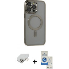 İlk El Grup Ieg™ iPhone 14 Pro Max Nova Işık Özel Seri - Şeffaf Royal Nano Ekran Koruyucu + Gold Band Metal Kamera Lens