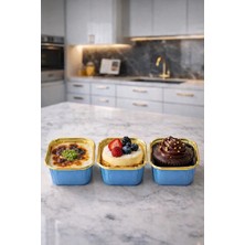 Trend Hediye Sepeti 25'li Kare Mavi Gold Cupcake, Muffin Kek Kalıbı, Airfryer Uyumlu