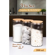 Mafa Home 3'lü Cam Kavanoz Seti – Akasya Vakum Kapak Mega Boy Çizgili Erzak Un Bakliyat Saklama Kabı 3X2000ML
