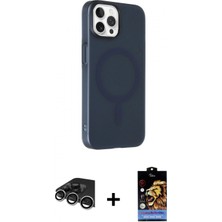 İlk El Grup Ieg™ iPhone 14 Pro Max Çekirdek Modern Prime - Siyah Buffer Hayalet Cam Ekran Koruyucu + Gümüş Raze Metal Kamera Lens