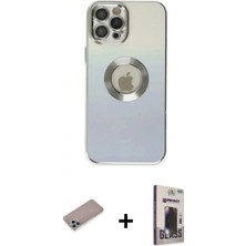 İlk El Grup Ieg™ iPhone 12 Pro Max Kutup Yansıma Özel Seri - Siyah Bilvis Hayalet Cam Ekran Koruyucu + Sierra Blue Shine Kamera Lens Koruma Cam