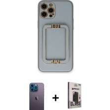 İlk El Grup Ieg™ iPhone 12 Pro Max Kozmos Minimal Prime - Siyah Bilvis Hayalet Cam Ekran Koruyucu + Mavi Neon Fosforlu Kamera Lens