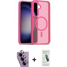 İlk El Grup Ieg™ Galaxy S24 Fe Siluet Minimal Prime - Şeffaf Pasifik Cam Ekran Koruyucu + Mor Raze Metal Kamera Lens