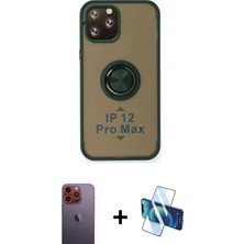 İlk El Grup Ieg™ iPhone 12 Pro Max Yörünge Çizgi - Siyah 3D Antistatik Cam Ekran Koruyucu + Turuncu Neon Fosforlu Kamera Lens
