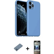 İlk El Grup Ieg™ iPhone 11 Pro Max Ahenk Serisi - Siyah 34D Hayalet Izgaralı Cam + Mavi Shine Kamera Lens Koruma Cam