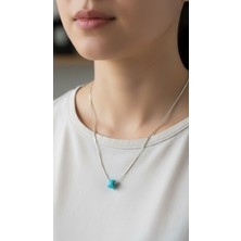 Atalya Accessory Klasik Mavi Nazar Boncuklu Kadın Çelik Kolye Gümüş Renk