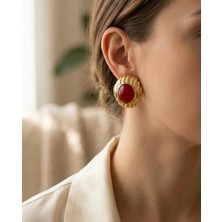 Gold Çizgili Bordo Küpe