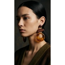 Ahşap Detaylı Akrilik Vintage Küpe