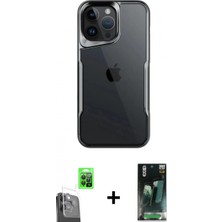 İlk El Grup Ieg™ iPhone 16 Pro Max Akış Çizgi Koleksiyonu - Siyah 360 Mat Full Body Arka Koruyucu + Siyah Raze Metal Kamera Lens