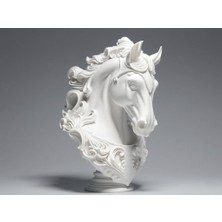 Dekoratif Klasik At Büstü Biblo - Ev Ofis Hediyelik Heykel (Beyaz)