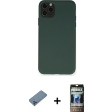 İlk El Grup Ieg™ iPhone 11 Pro Max Ahenk Serisi - Siyah 34D Hayalet Izgaralı Cam + Mavi Shine Kamera Lens Koruma Cam