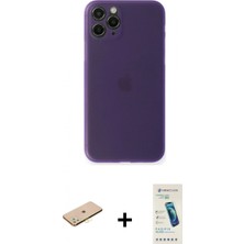 İlk El Grup Ieg™ iPhone 11 Pro Max Yadigar Yansıma Serisi - Şeffaf Pasifik Cam Ekran Koruyucu + Sarı Renkli Kamera Lens Koruma Cam