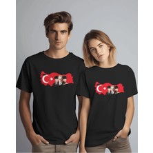 Hediyenza Atatürk ve Türk Bayrağı Türkiye Haritası Tasarımlı Çift T-Shirt
