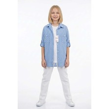 Zubi Baby & Kids Wear Bukem Beyaz Çizgili Mavi Gömlek Beyaz Tişört Takım(10-15 Yaş)