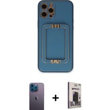 İlk El Grup Ieg™ iPhone 12 Pro Max Kozmos Minimal Prime - Siyah Bilvis Hayalet Cam Ekran Koruyucu + Mavi Neon Fosforlu Kamera Lens