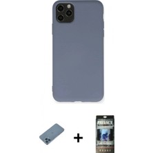 İlk El Grup Ieg™ iPhone 11 Pro Max Ahenk Serisi - Siyah 34D Hayalet Izgaralı Cam + Mavi Shine Kamera Lens Koruma Cam