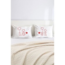 Hediyenza Love / Aşk Baskılı Yazılı Çift Kişilik Dekoratif Yastık Kılıfı 50X70 cm - Beyaz