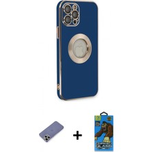 İlk El Grup Ieg™ iPhone 12 Pro Max Iz Form Serisi - Siyah 18D Cam Ekran Koruyucu + Gold Metal Kamera Lens Koruma Cam