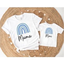 Hediyenza Mama & Mını Mavi Baskılı T-Shirt Kombini (Tekli Üründür Kombin Yapmak Için 2 Adet Sepete Ekleyiniz)