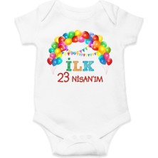 Hediyenza Ilk 23 Nisan’ım Renkli Balonlar Baskılı Pamuklu Bebek Body & Zıbın