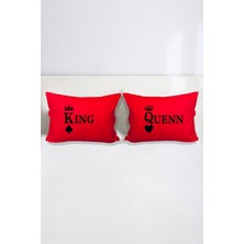 Hediyenza King Quenn Çift Kişilik Harfli Dekoratif Yastık Kılıfı 50X70 cm Kırmızı