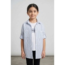 Zubi Baby & Kids Wear Bukem Kız Çocuk Mavi Çizgili Beyaz Gömlek Compare Yazılı Tişört Takım (5-10 Yaş)