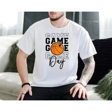 Hediyenza Basketball Game Day Shirt, Basketball Shirt Baskılı Bisiklet Yaka Beyaz Unisex Basic Tişört T-Shirt