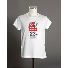 Hediyenza 23 Nisan Bayram Takvimi Atatürk T-Shirt , Çocuk Bayramı Baskılı Çocuk Kısa Kollu Beyaz T-Shirt