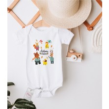 Hediyenza Sonbahar Sevimli Hayvanlar Autumn Vibes Baskılı Pamuklu Bebek Body Zıbın