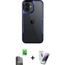 İlk El Grup Ieg™ iPhone 16 Akış Çizgi Koleksiyonu - Şeffaf Pasifik Cam Ekran Koruyucu + Siyah Raze Metal Kamera Lens