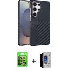 İlk El Grup Ieg™ Galaxy S23 Ultra Doruk Serisi - Siyah Durable Full Glue Curved Hayalet Cam + Lila Raze Metal Kamera Lens