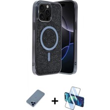 İlk El Grup Ieg™ iPhone 12 Pro Eksen Çizgi - Siyah 3D Antistatik Seramik Nano Ekran Koruyucu + Mavi Metal Kamera Lens Koruma Cam