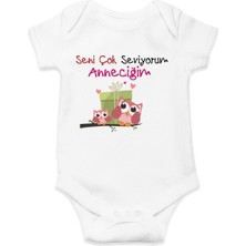 Hediyenza Seni Çok Seiyorum Anneciğim Baskılı Pamuklu Bebek Body & Zıbın