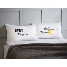 Hediyenza Evet Diyorum Doğdu Güneşim Çift Kişilik Dekoratif Yastık Kılıfı 50X70 cm - Beyaz