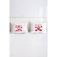 Hediyenza Happy Valantine Gnome Hug Me Baskılı Yazılı Çift Kişilik Dekoratif Yastık Kılıfı 50X70 cm - Beyaz