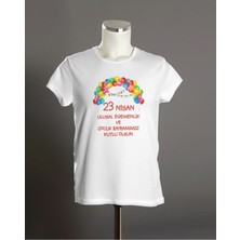 Hediyenza 23 Nisan Çocuk Bayramı Kutlu Olsun Renkli Balonlar Unisex Çocuk Kısa Kollu T-Shirt