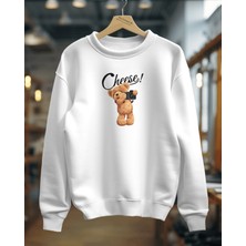 Hediyenza Teddy Bear Cheese ! Baskılı Oversize Bisiklet Yaka Sweatshirt Unisex Yetişkin 3 Iplik Kalın Kumaş