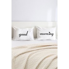 Hediyenza Good Morning Çift Kişilik Dekoratif Yastık Kılıfı 50X70 cm - Beyaz