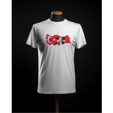 Hediyenza Türkiye Haritası Atatürk T-Shirt , Çocuk Bayramı Baskılı Çocuk Kısa Kollu Beyaz T-Shirt