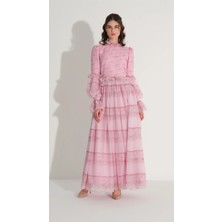 Miha Pano Desen Ipek Şifon Elbise Pembe