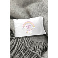 Hediyenza Unicorn Gökkuşağı Baskılı Yazılı Dekoratif Çocuk Yastık Kılıfı 50X70 cm 1 Adet - Beyaz