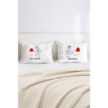 Hediyenza Ben Seninle Tamamım Aşk Baskılı Yazılı Çift Kişilik Dekoratif Yastık Kılıfı 50X70 cm - Beyaz