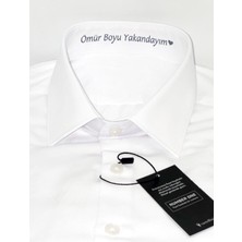 Hediyenza Ömür Boyu Yakandayım Baskılı Erkek Beyaz Slim Fit Gömlek