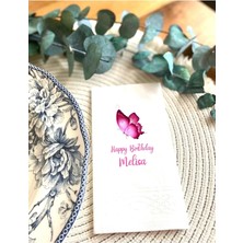 Hediyenza Pembe Kelebek Baskılı Peçete Isme Özel Doğum Günü Happy Birthday Peçetesi 20 Adet