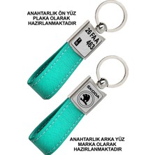 Promosyon Denizi Ön Yüz Skoda  Logolu Arka Yüz Plakanıza Özel Turkuaz Anahtarlık